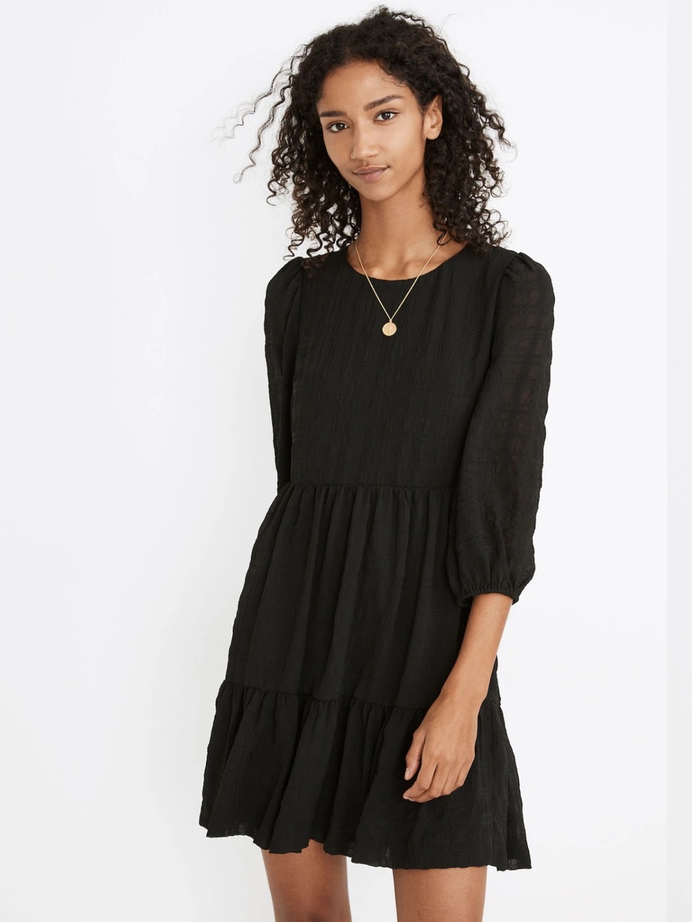 Madewell Puff-Sleeve Ruffle-Hem Mini Dress 🖤